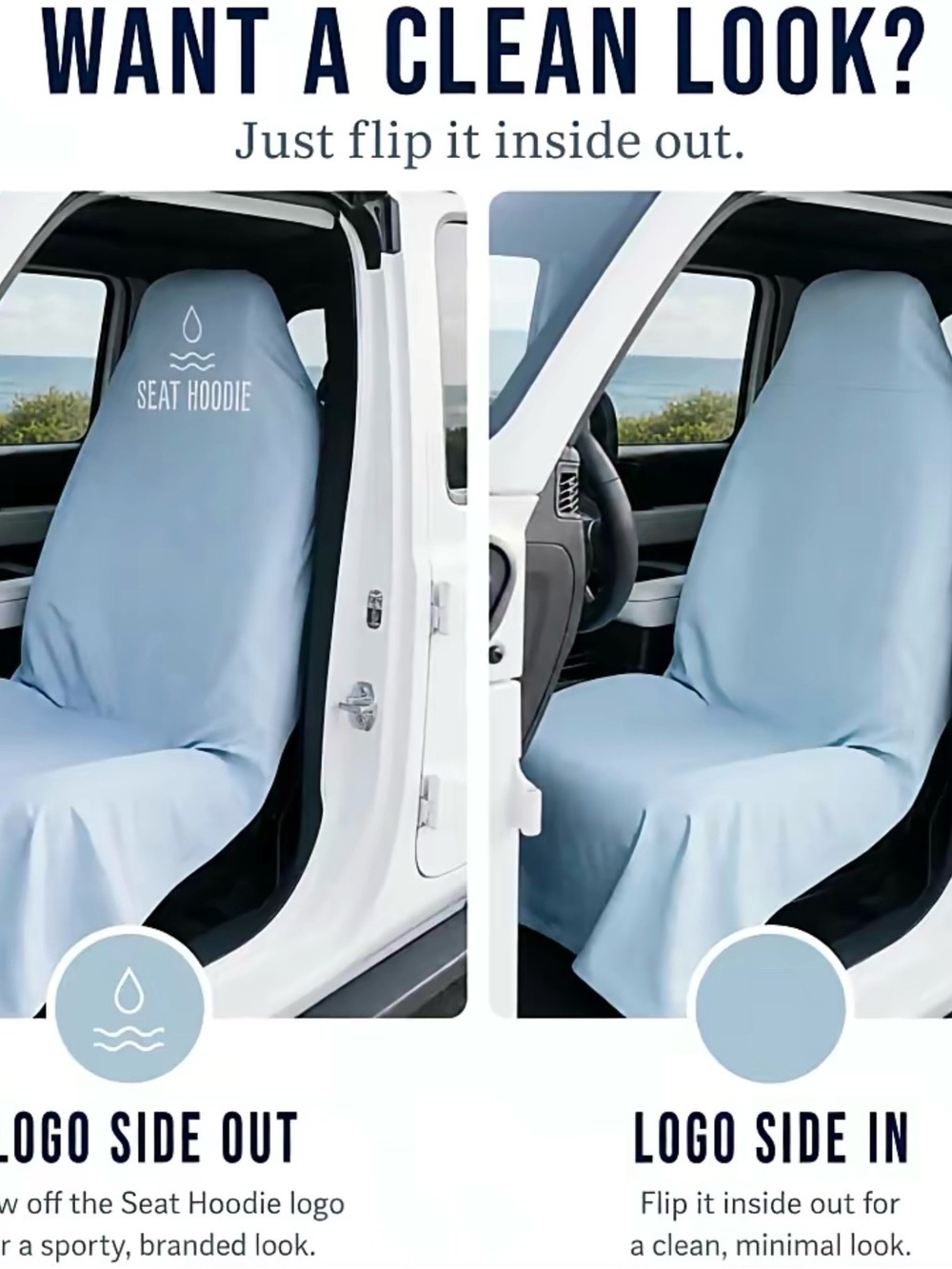 “Seat Hoodie” Black Waterproof/Beach Sand/Dog Hair Car Seat Cover/Protector - Picture 2 of 9